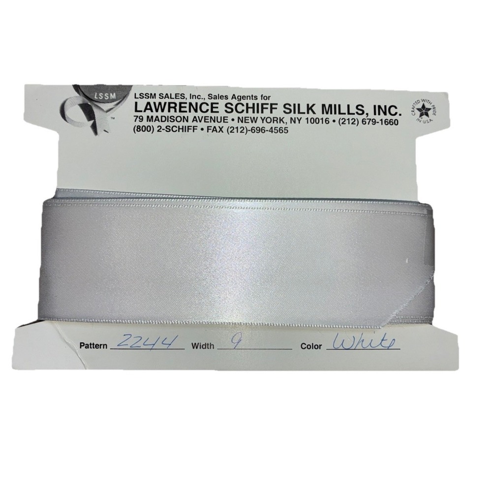 Lawrence Schiff Silk Mills Ribbon White 1.5"‎ x 5 yd Made In USA